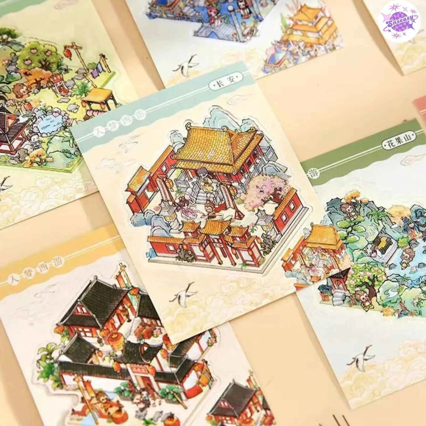Mini Chinese Mythology Sticker Book – 3D Miniature Sticker Scenes - 2 Theme Sets: Journey to the West (8 Themes) | Investiture of the Gods (8 Themes)