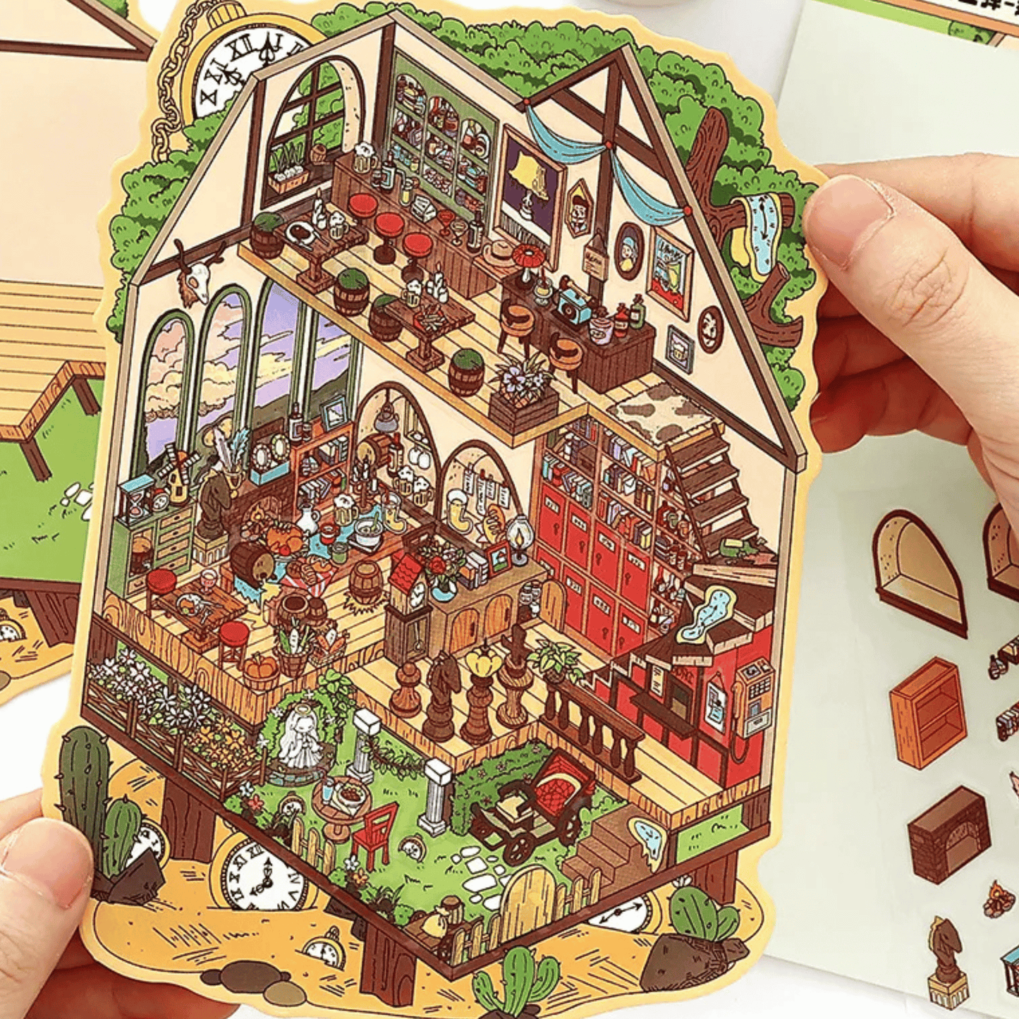 Adventure Corner – 3D Sticker Scenes - 4 Theme Sets: Cathedral | Art Studio | Ship | Tavern