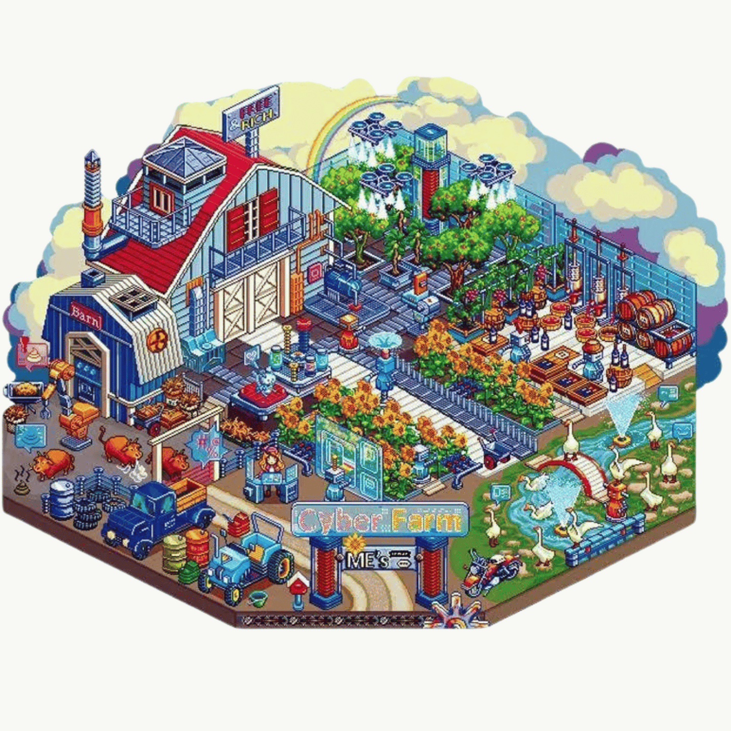 Original Plus Pixel Style 7.0 3D Scene Sticker Plus Size 2 Theme Sets: Magic Farm | Cyber Farm