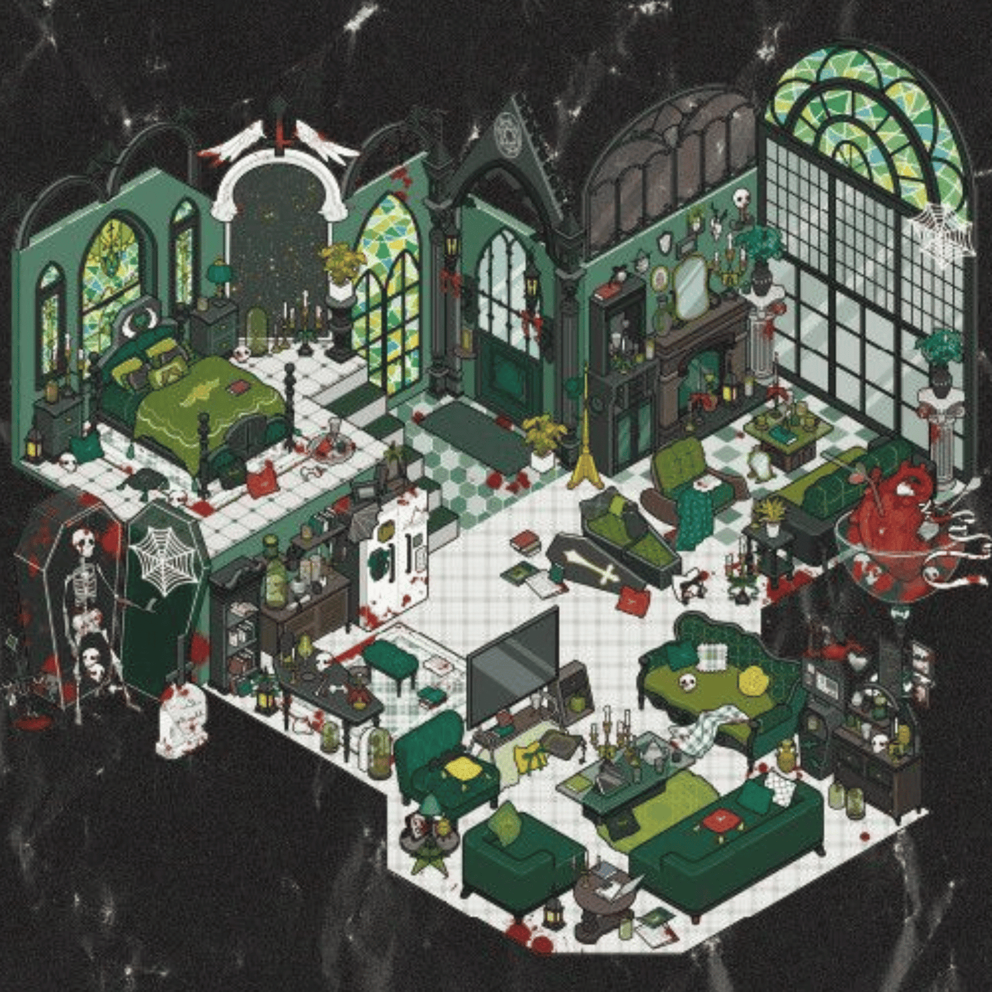 Dark Adventure Series 3D Scene Sticker 4 Theme Sets: Ghost Castle | Skeleton Cathedral | Bounty Tavern | Blood Dungeon