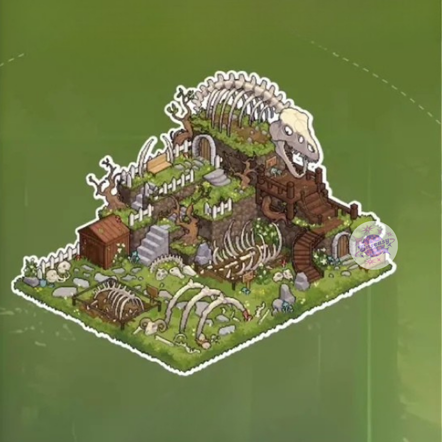 Pixel Island – 3D Miniature Scene Stickers – 4 Theme Sets: Pyramid Legend | Dino Fossil Ruins | Holiday Beach | Skull Haunted House