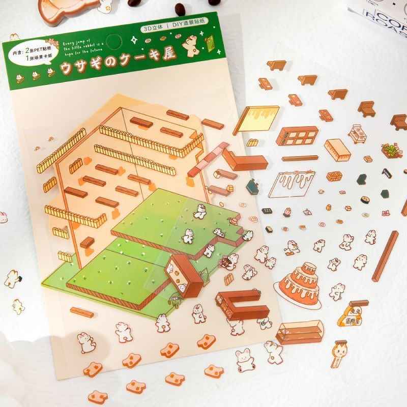 Cute Bunny 2.0 Shop Simulation – 3D Isometric Room Stickers Scene 4 Themes: Coffee Shop | Chocolate House | Cake Shop | Bread Shop