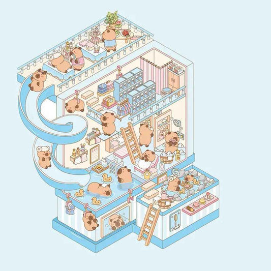 Capybara Holiday Leisure – 3D Sticker Scenes - 2 Theme Sets: Cake Bus | Hot Spring