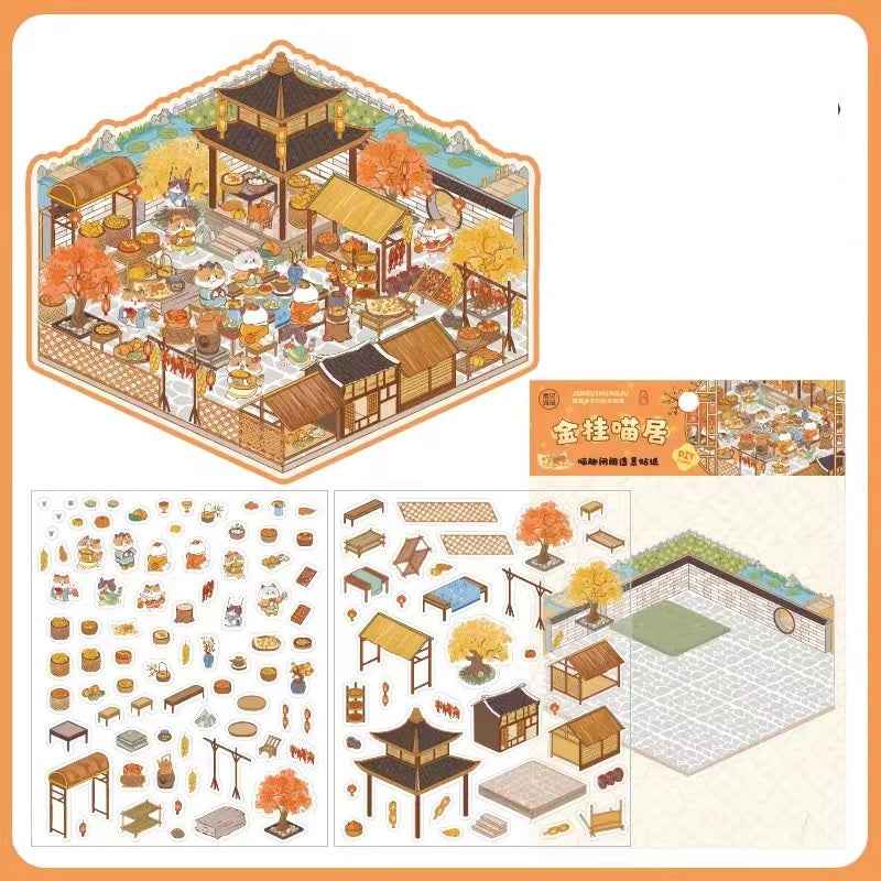 Cute Cat 4.0 – Garden of the Four Seasons 3D Sticker Scenes - 4 Theme Sets: Spring Garden | Summer Garden | Autumn Garden | Winter Garden