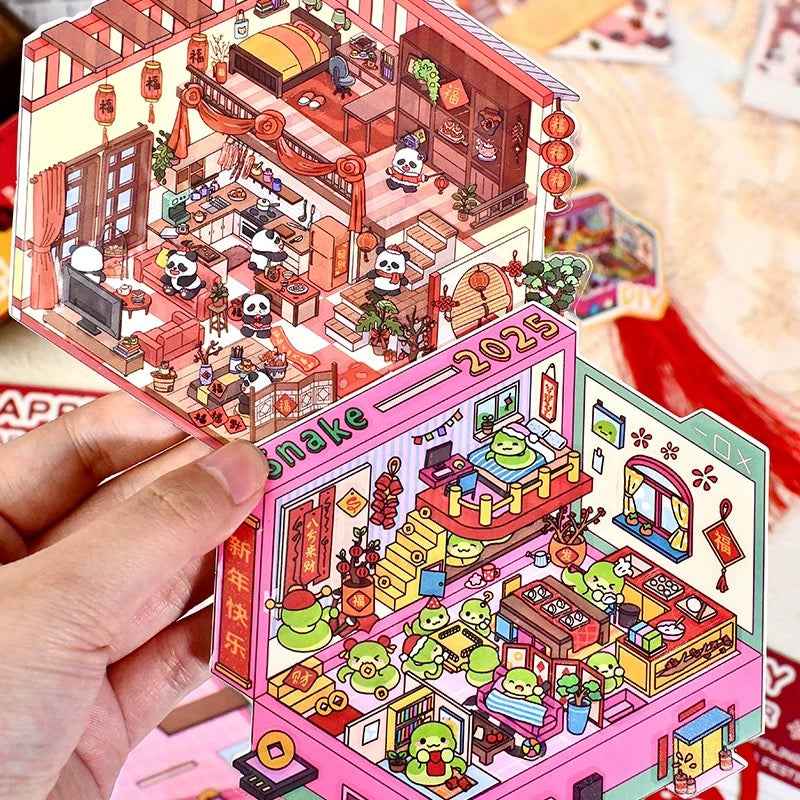 Cute Animal 7.0 – Happy Chinese New Year 3D Sticker Scenes - 4 Theme Sets: Capybara Lantern Festival | Capybara New Year | Panda New Year | Snake 2025