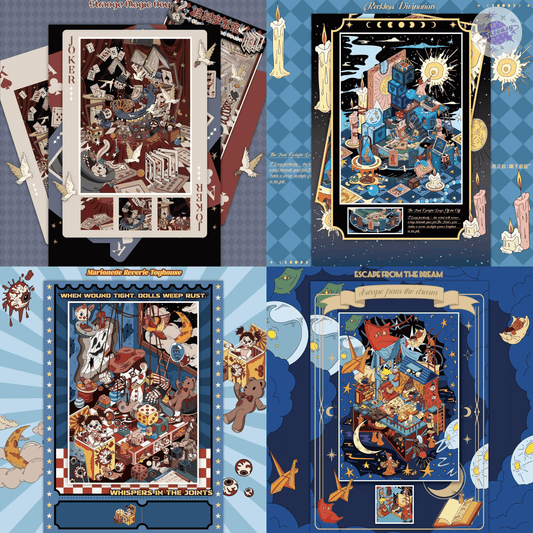 Vintage Dreamscape – Plus Size 3D Miniature Sticker Scenes - 4 Theme Sets: Puppet Dollhouse | Fortune Teller's Tent | Dream Escape | Odd Magician’s Room