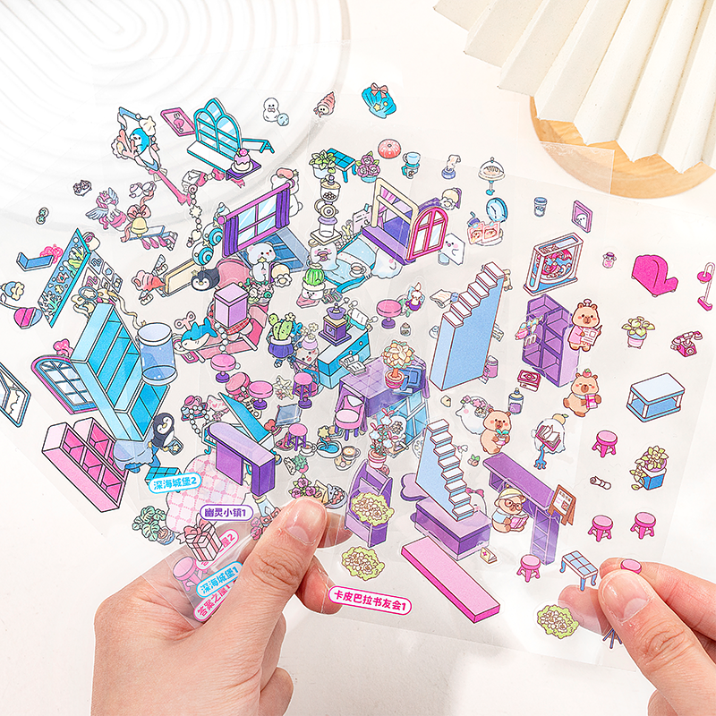 Cute Animals 3D Mini Scene Stickers Scrapbook – 20 Unique Themes: Pink Book (10 Themes) | Purple Book (10 Themes)