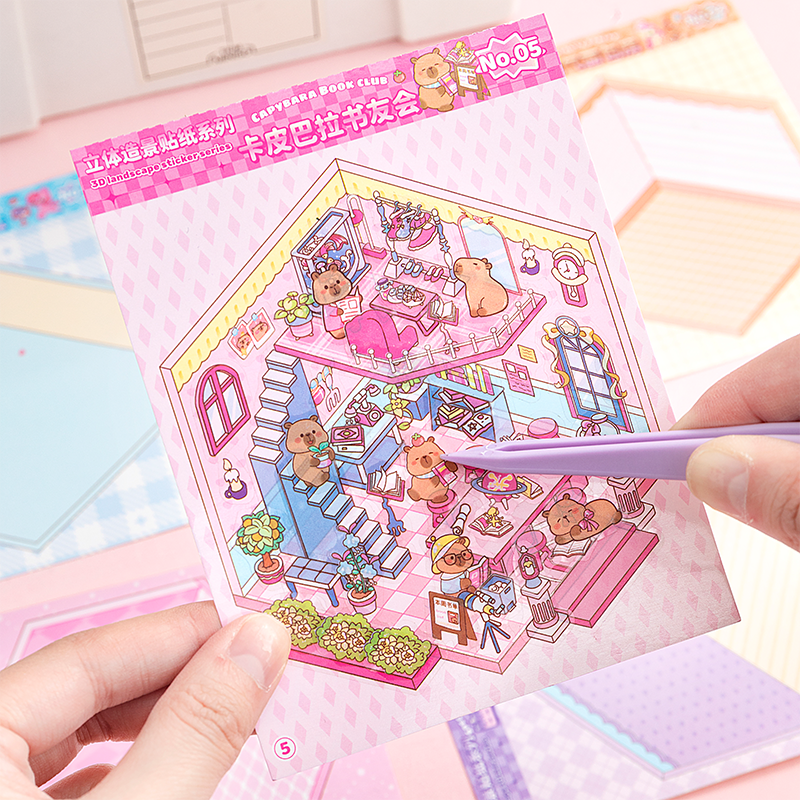 Cute Animals 3D Mini Scene Stickers Scrapbook – 20 Unique Themes: Pink Book (10 Themes) | Purple Book (10 Themes)