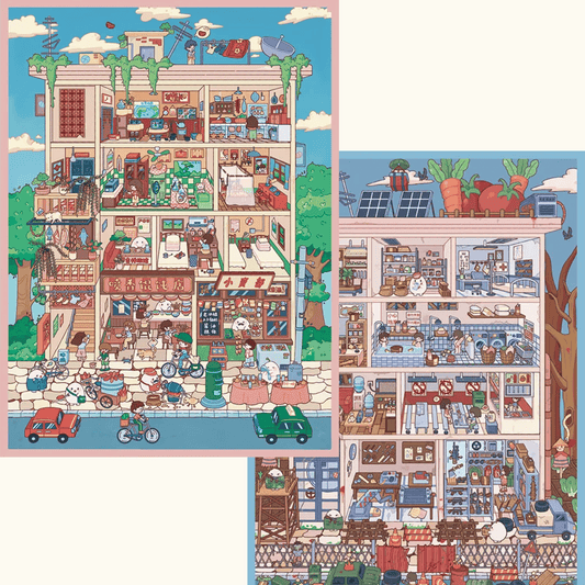 Eggy's Time Travel – Plus Size 3D Miniature Sticker Scenes - 2 Theme Sets: Childhood Memories | Post-Apocalyptic Shelter