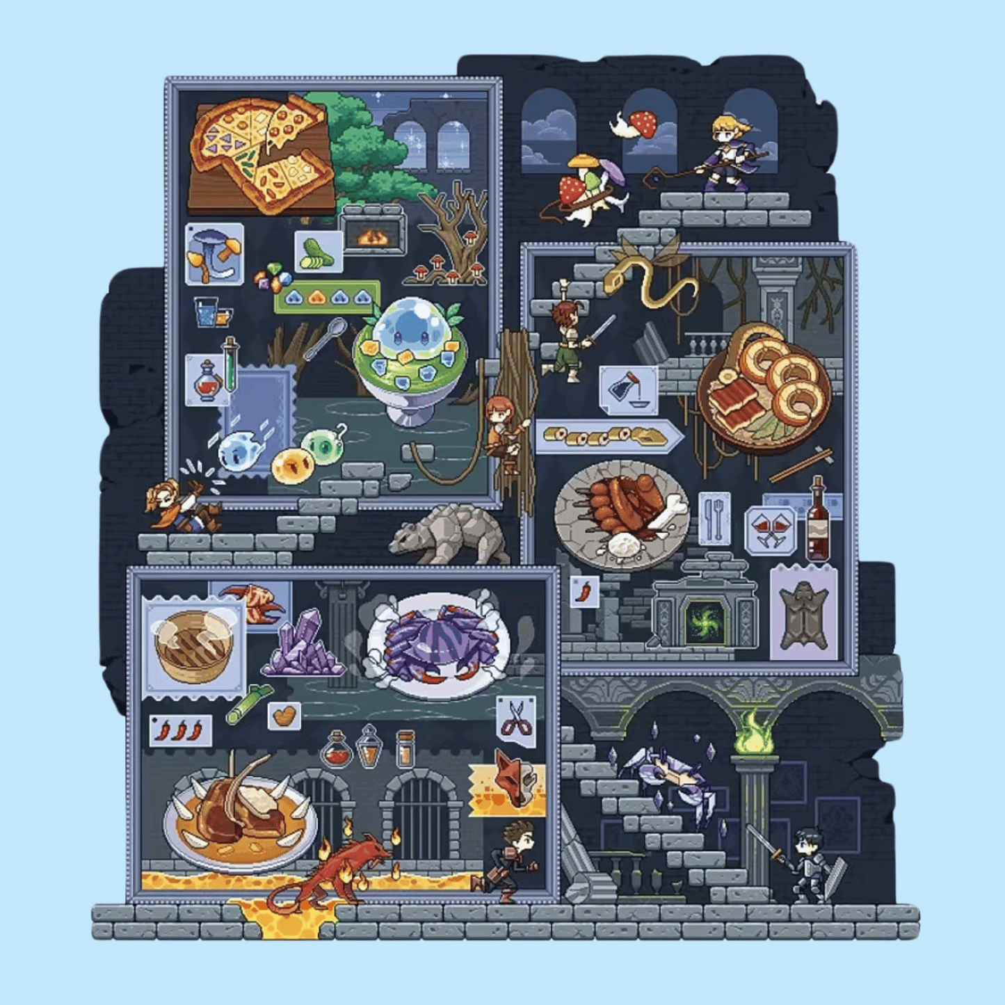 Original Plus Pixel Style 5.0 – 3D Miniature Scene Stickers (Plus Size) – 2 Theme Sets: Maze Adventure | Food Quest