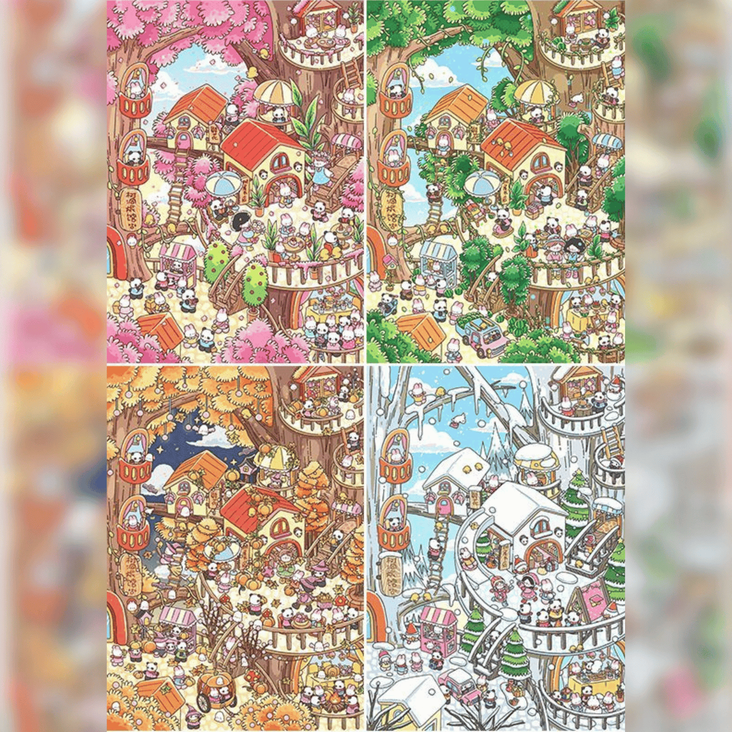 Treehouse Seasons 3D Scene Sticker Plus Size 4 Theme Sets: Spring Treehouse | Summer Treehouse | Autumn Treehouse | Winter Treehouse