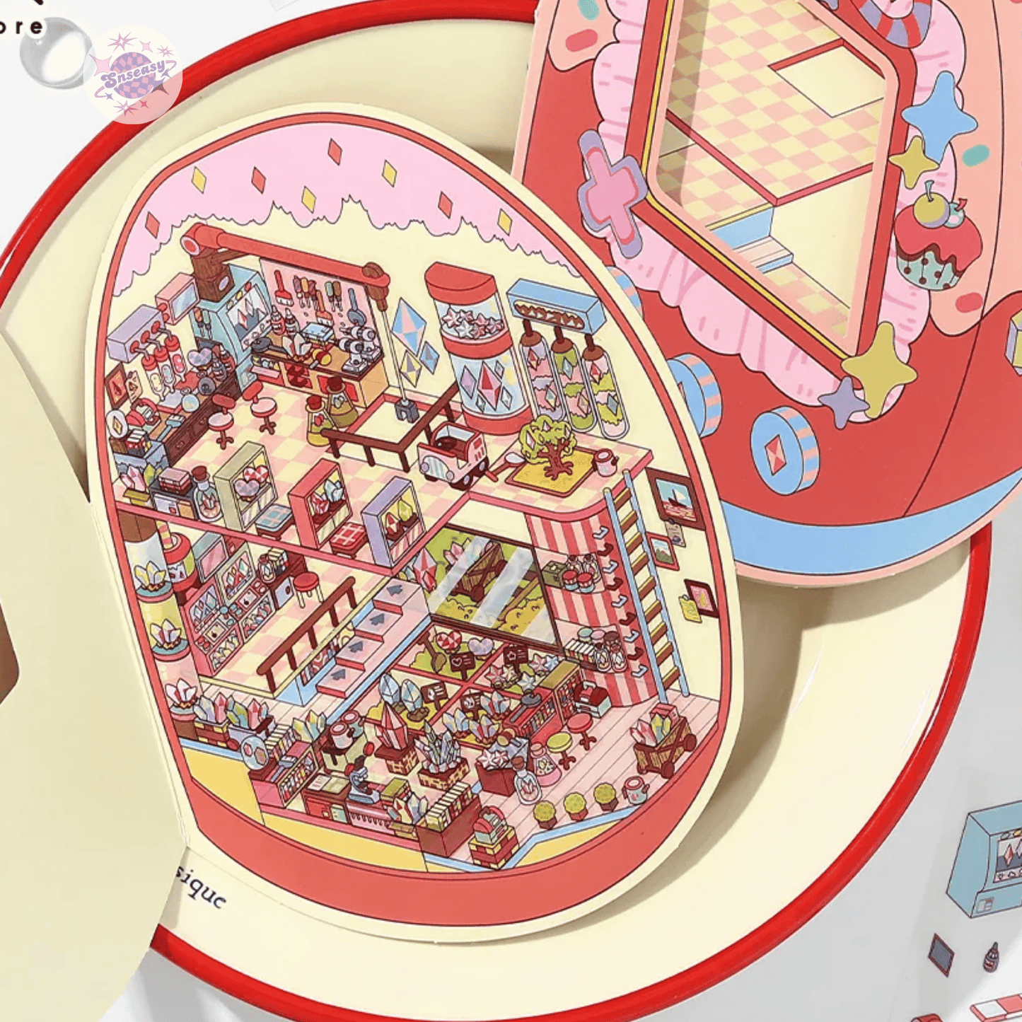 Fantasy Arcade – Flip-Open Design 3D Sticker Set – 4 Theme Scenes: Undersea Lab | Candy Game Center | Starry Music Hall | Crystal Gem Collector's Room