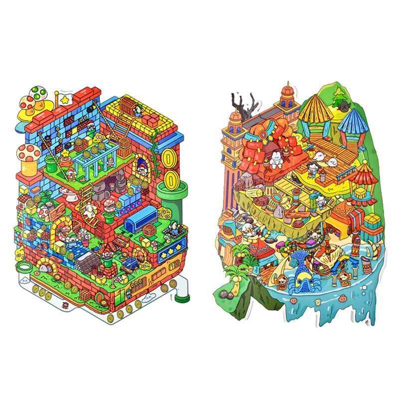 Video Game Style Plus Size – 3D Sticker Scenes – 2 Theme Sets: Puppy Pipe Adventure | Wilderness Challenge