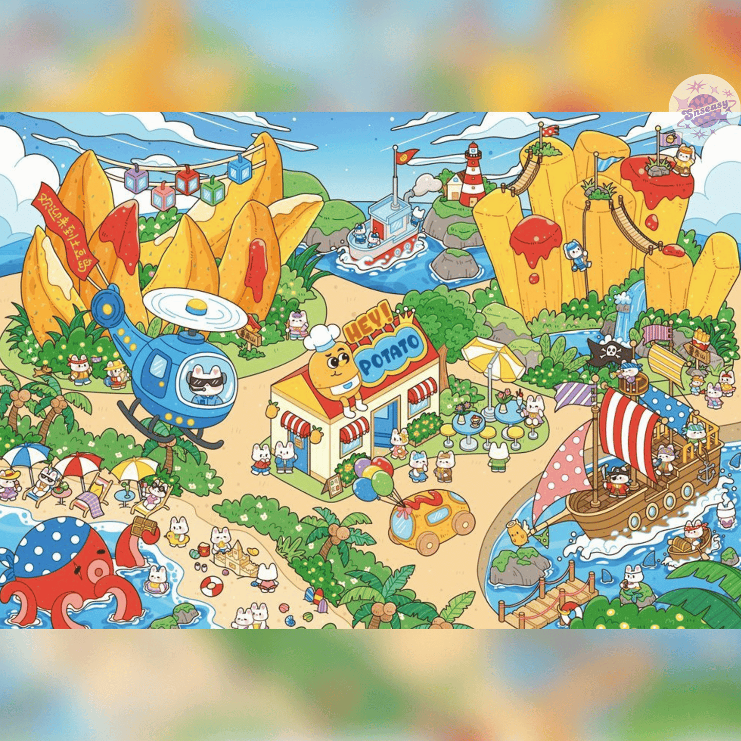 Cute Bunny Fruit Series – Plus Size 3D Sticker Scenes - 4 Theme Sets: Pepper Town | Carrot Terraces | Eggplant Swamp | Potato Island