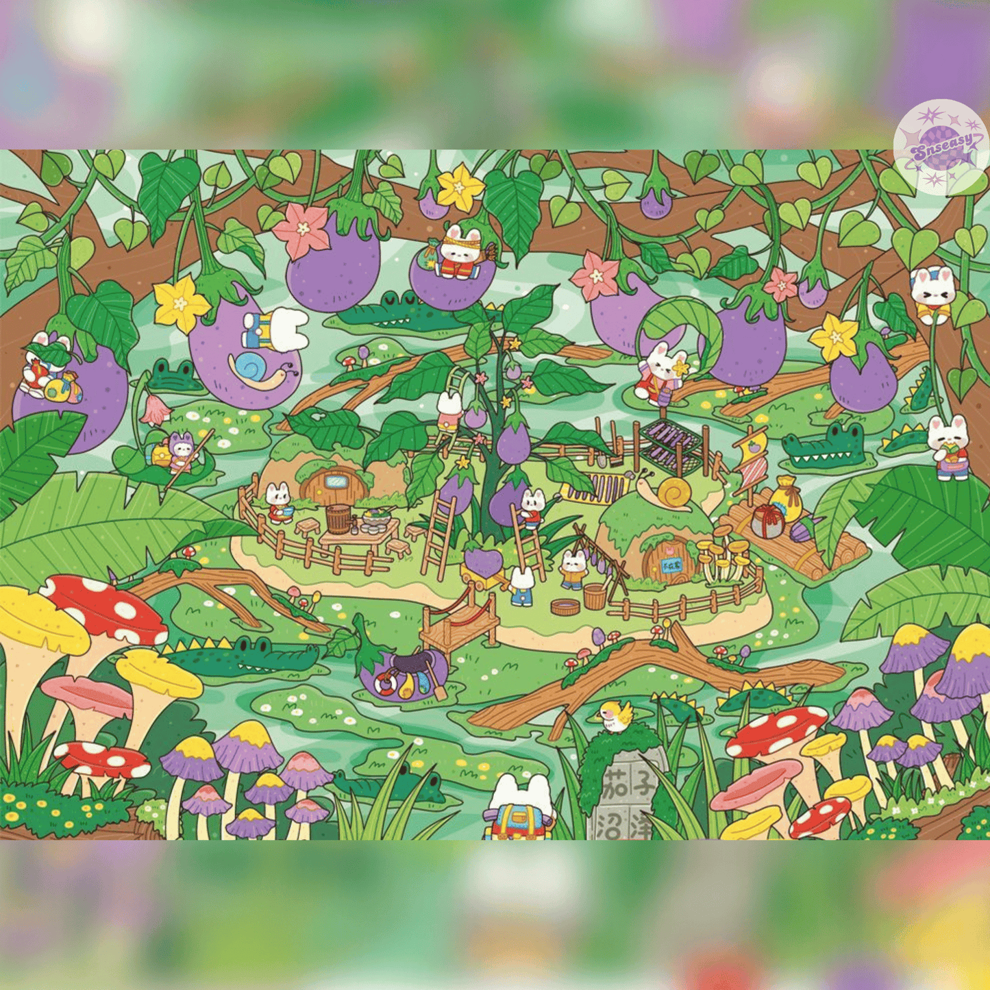 Cute Bunny Fruit Series – Plus Size 3D Sticker Scenes - 4 Theme Sets: Pepper Town | Carrot Terraces | Eggplant Swamp | Potato Island