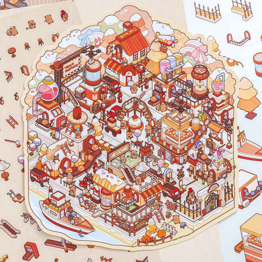 Plus Cute Capybara – 3D Miniature Sticker Scenes - 3 Theme Sets: Chocolate Factory | Circus | Magic Town