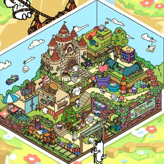 Plus Puppy Vacation 5.0 – 3D Miniature Sticker Scenes - 2 Theme Sets: Mine Adventure | Theme Park