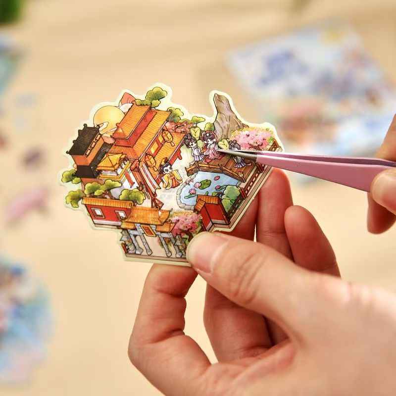Mini Chinese Mythology Sticker Book – 3D Miniature Sticker Scenes - 2 Theme Sets: Journey to the West (8 Themes) | Investiture of the Gods (8 Themes)