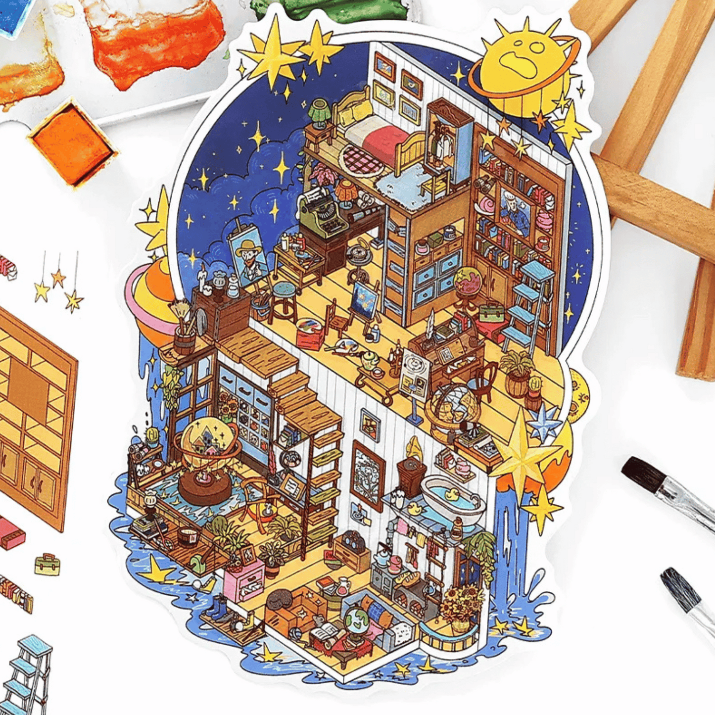 Adventure Corner – 3D Sticker Scenes - 4 Theme Sets: Cathedral | Art Studio | Ship | Tavern