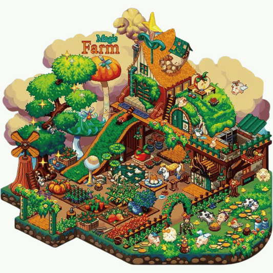 Original Plus Pixel Style 7.0 3D Scene Sticker Plus Size 2 Theme Sets: Magic Farm | Cyber Farm