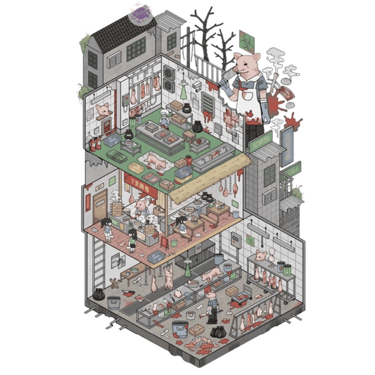 Chinese Horror Series – Plus Size 3D Sticker Scenes - 2 Theme Sets: Horror Pork Shop | Creepy Insect Shop