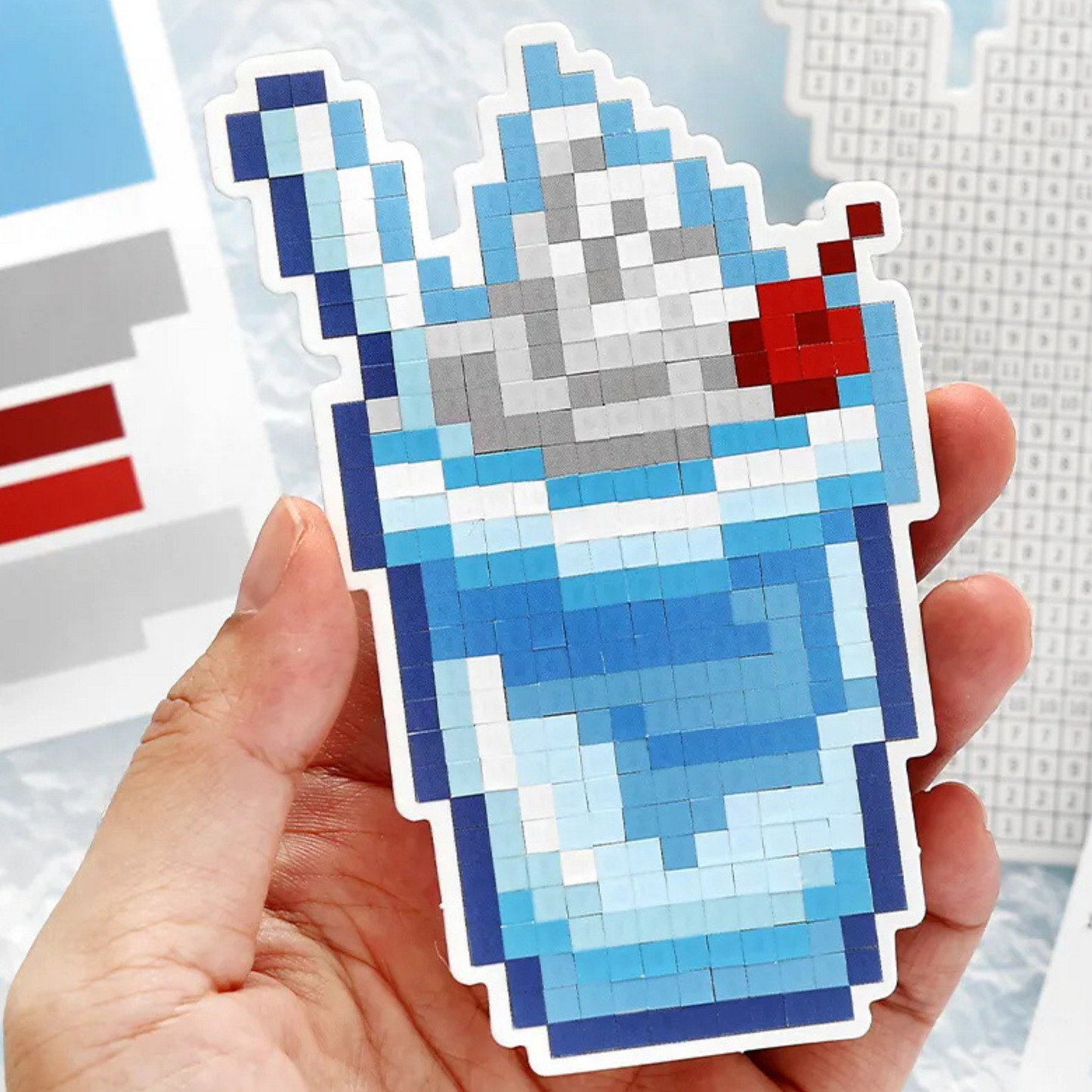 Pixel Beads Food Series – Mini Size 3D Sticker Scenes - 6 Theme Sets: Coffee | Moka Pot | Ice Cream | Pretzel | Croissant | Cherry Cake