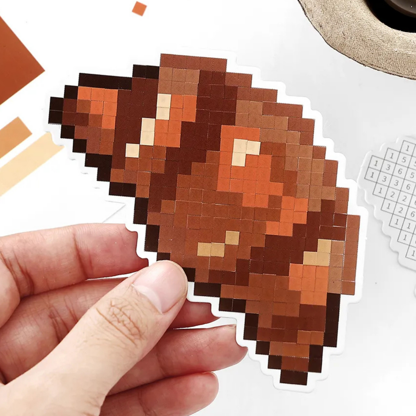 Pixel Beads Food Series – Mini Size 3D Sticker Scenes - 6 Theme Sets: Coffee | Moka Pot | Ice Cream | Pretzel | Croissant | Cherry Cake