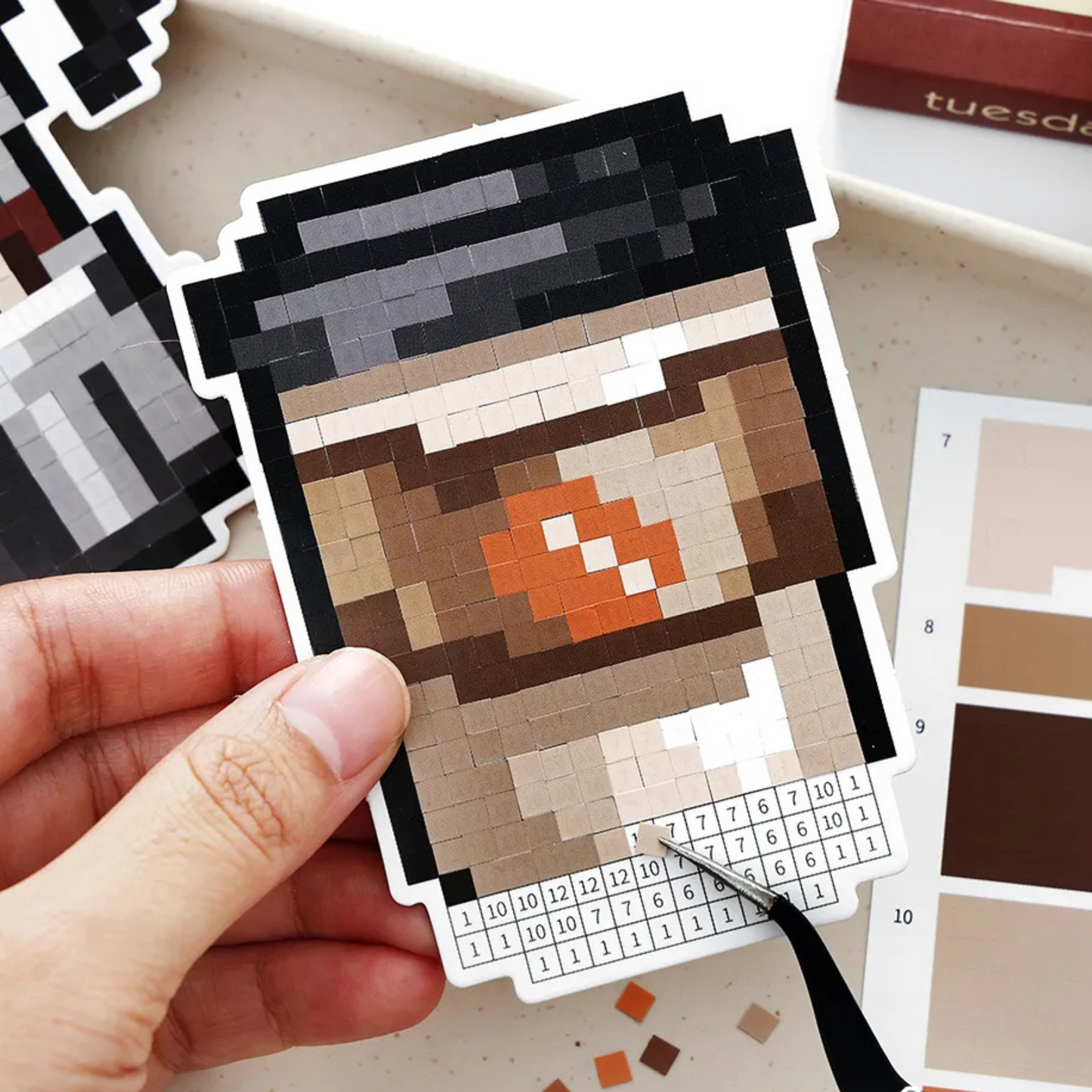 Pixel Beads Food Series – Mini Size 3D Sticker Scenes - 6 Theme Sets: Coffee | Moka Pot | Ice Cream | Pretzel | Croissant | Cherry Cake