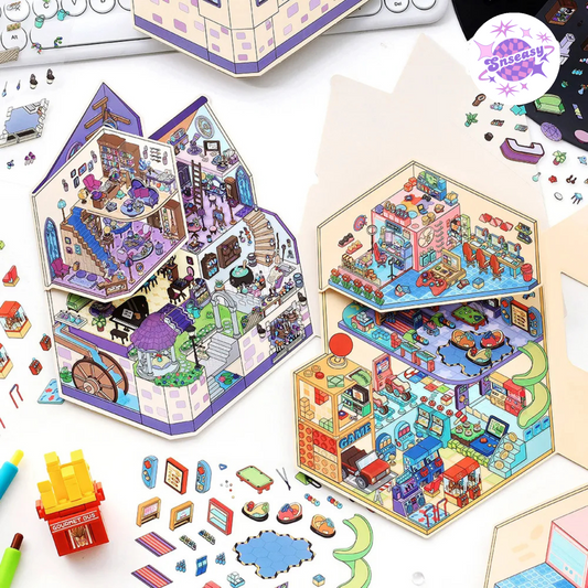 Adventure Corner 2.0 – Plus Size Tri-Fold Flip 3D Sticker Scenes - 2 Theme Sets: Witch Castle | Arcade Center