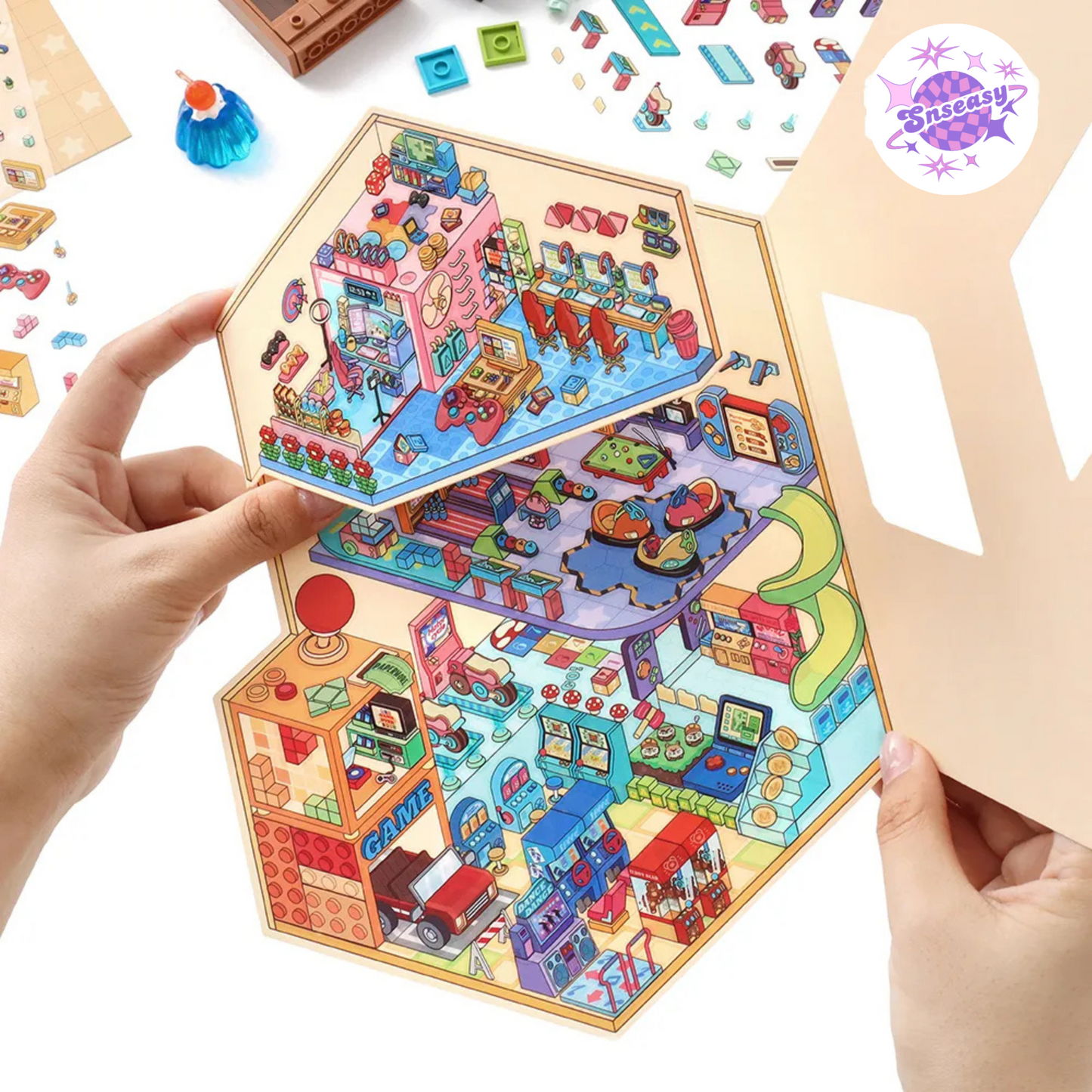 Adventure Corner 2.0 – Plus Size Tri-Fold Flip 3D Sticker Scenes - 2 Theme Sets: Witch Castle | Arcade Center