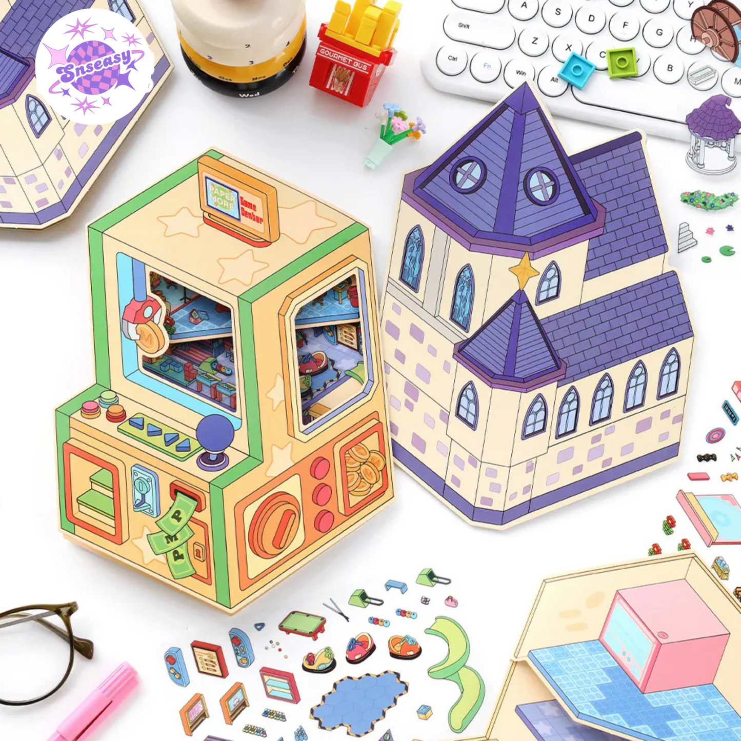 Adventure Corner 2.0 – Plus Size Tri-Fold Flip 3D Sticker Scenes - 2 Theme Sets: Witch Castle | Arcade Center