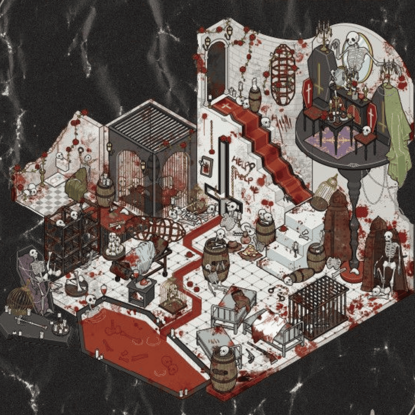 Dark Adventure Series 3D Scene Sticker 4 Theme Sets: Ghost Castle | Skeleton Cathedral | Bounty Tavern | Blood Dungeon