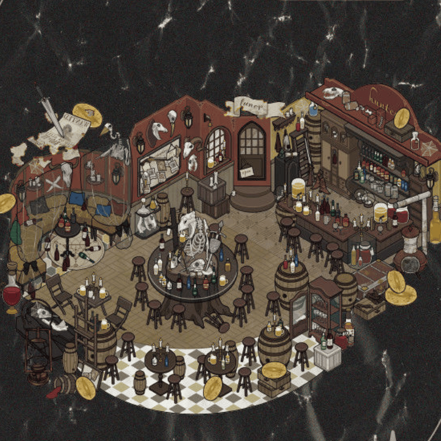 Dark Adventure Series 3D Scene Sticker 4 Theme Sets: Ghost Castle | Skeleton Cathedral | Bounty Tavern | Blood Dungeon