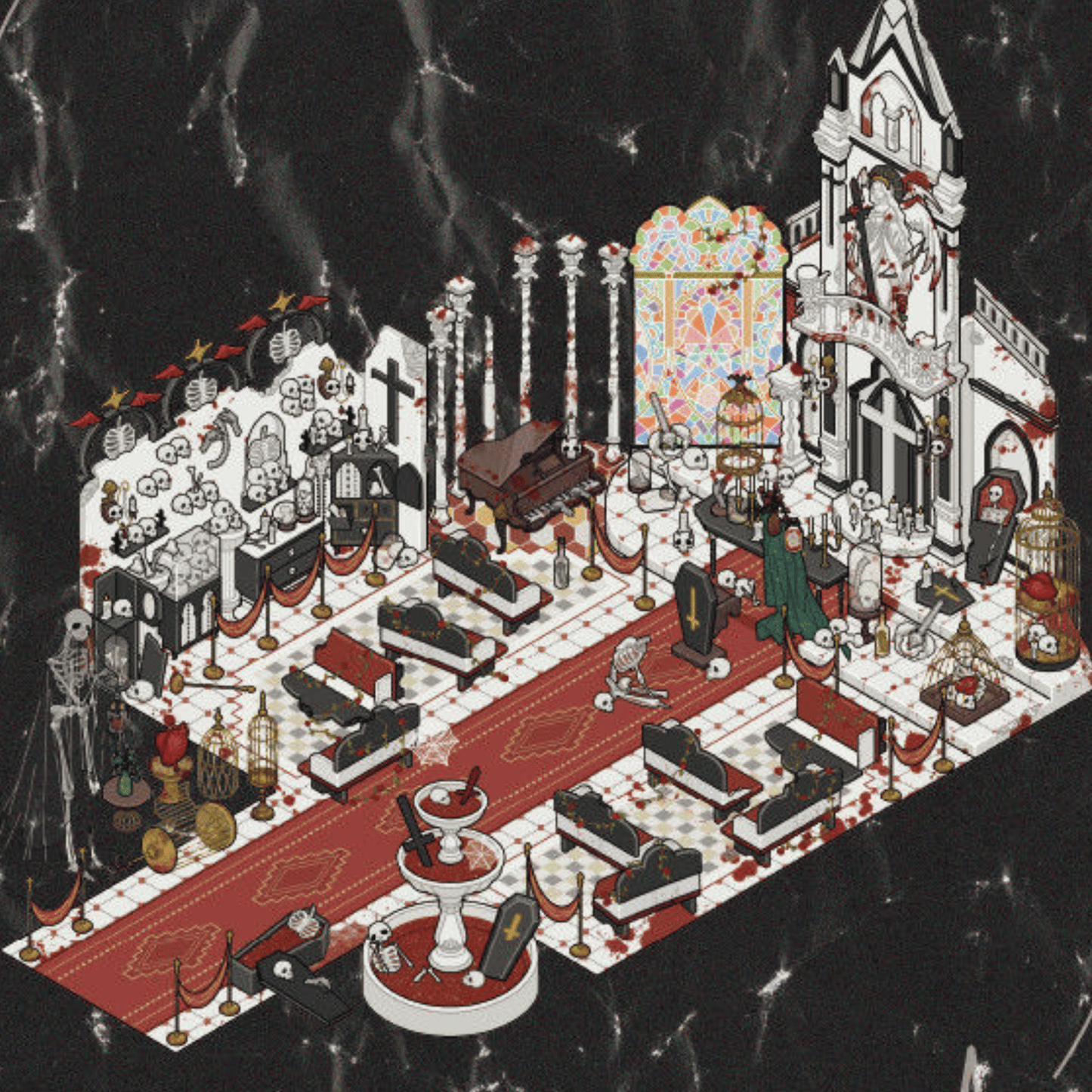 Dark Adventure Series 3D Scene Sticker 4 Theme Sets: Ghost Castle | Skeleton Cathedral | Bounty Tavern | Blood Dungeon