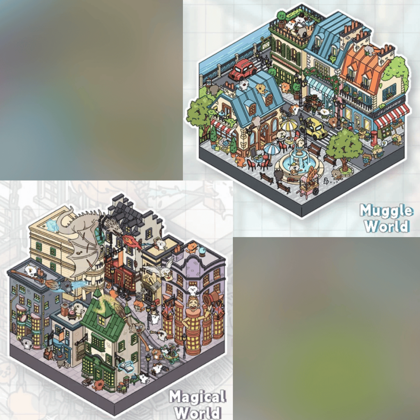 Harry Cat & Henry Cat 3D Scene Sticker 2 Theme Sets: Harry Cat and the Magic Town | Henry Cat and the Champs-Elysées