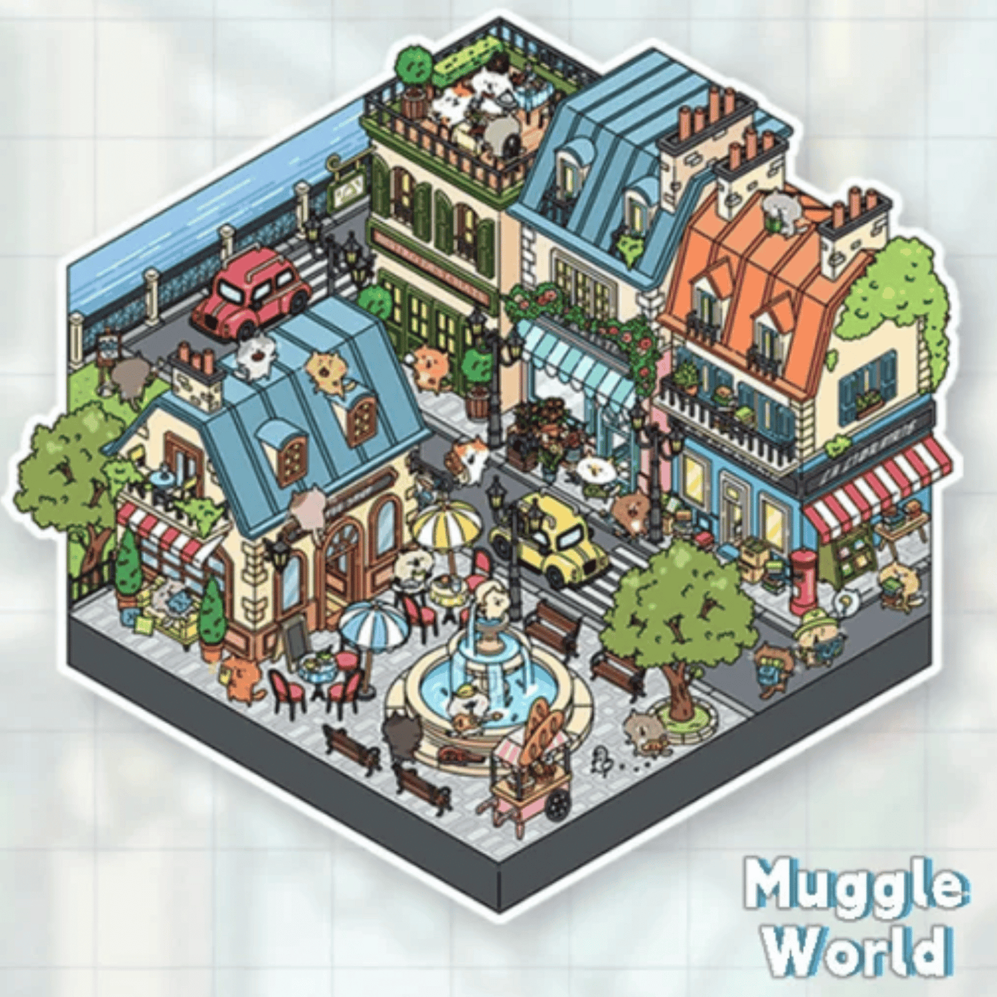 Harry Cat & Henry Cat 3D Scene Sticker 2 Theme Sets: Harry Cat and the Magic Town | Henry Cat and the Champs-Elysées