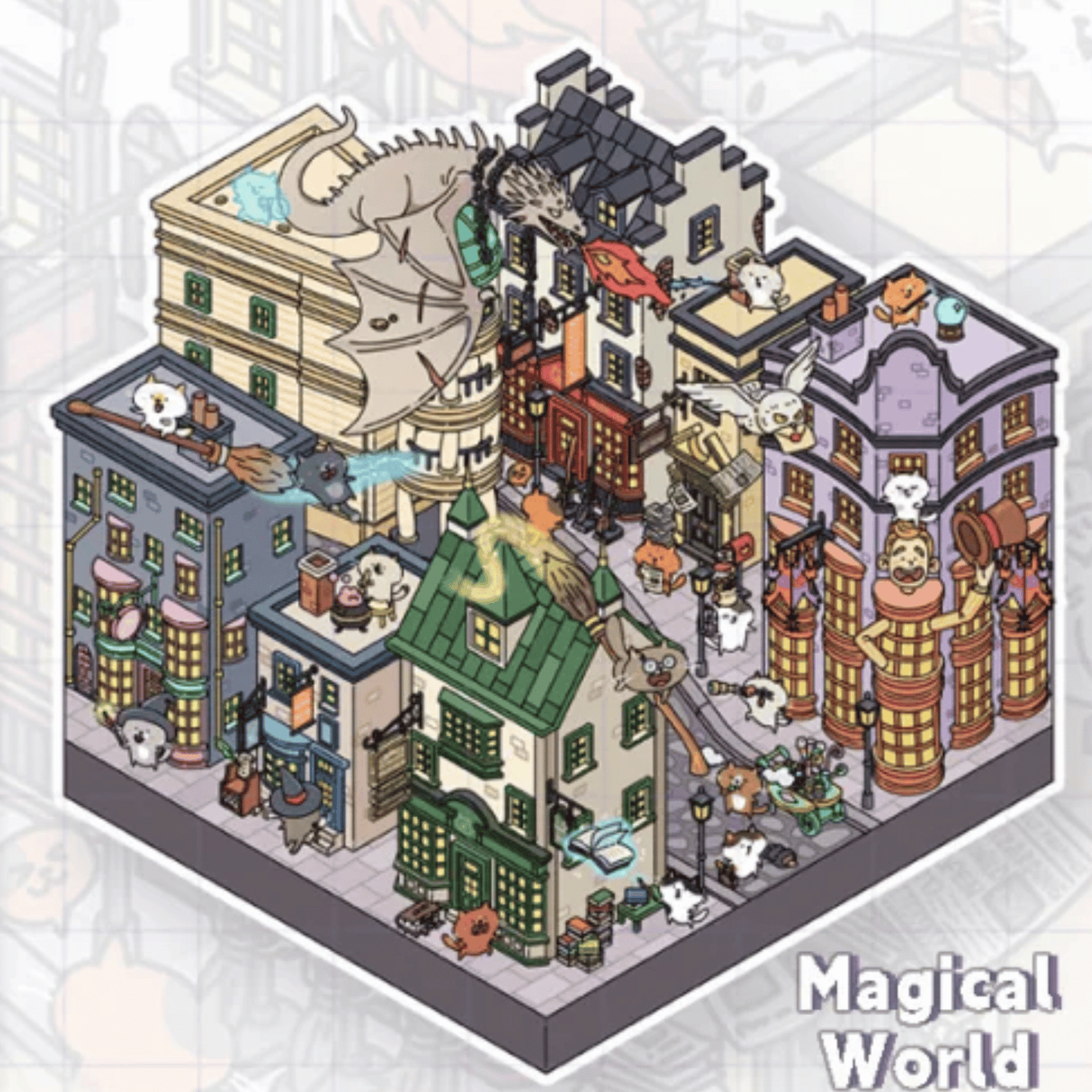 Harry Cat & Henry Cat 3D Scene Sticker 2 Theme Sets: Harry Cat and the Magic Town | Henry Cat and the Champs-Elysées