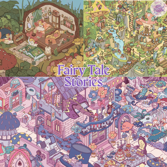 Fairy Tale Stories – Plus Size 3D Miniature Scene Stickers – 3 Theme Sets: Alice in Wonderland | Thumbelina | Enchanted Forest