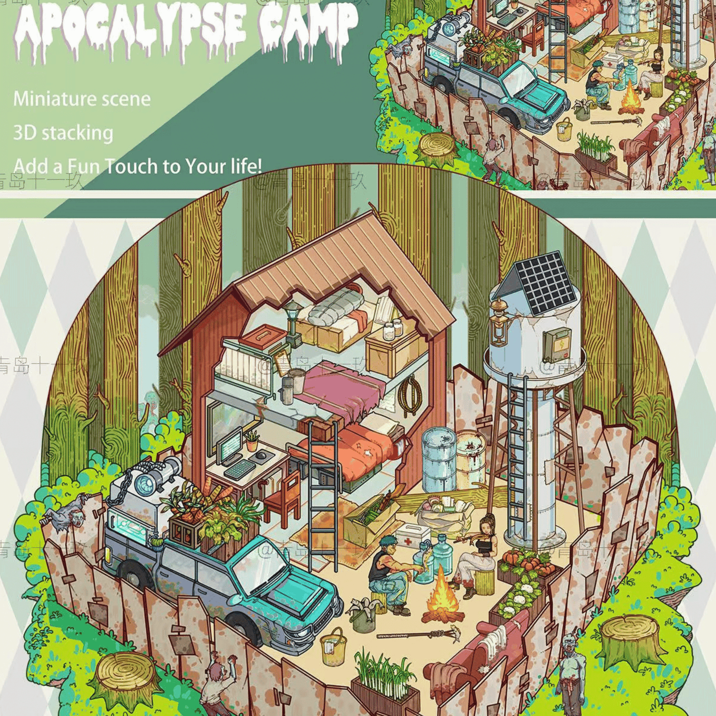 The End of the World – 3D Miniature Scene Stickers – 2 Theme Sets: Doomsday Cabin | Apocalypse Camp