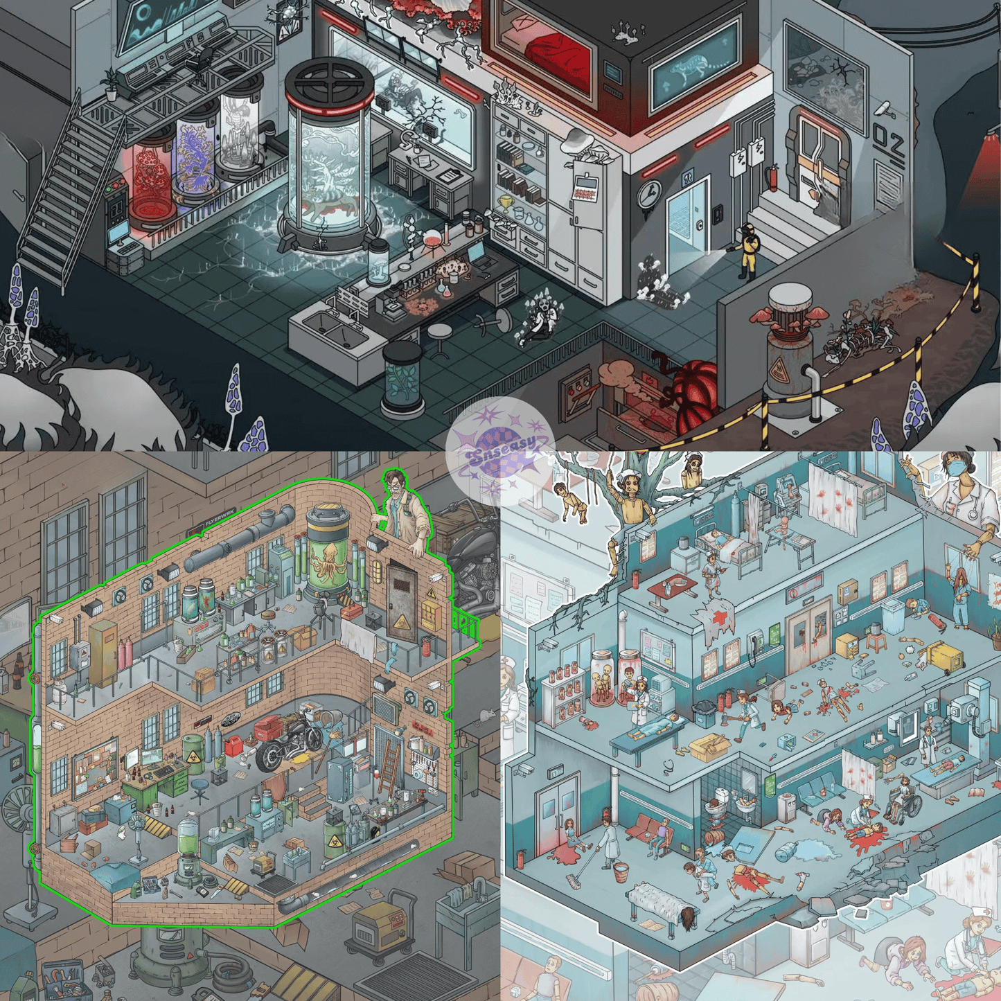 Biochemical Horror Series – Plus Size 3D Miniature Scene Stickers – 3 Theme Sets: Bio Lab | Bio Factory | Bio Hospital