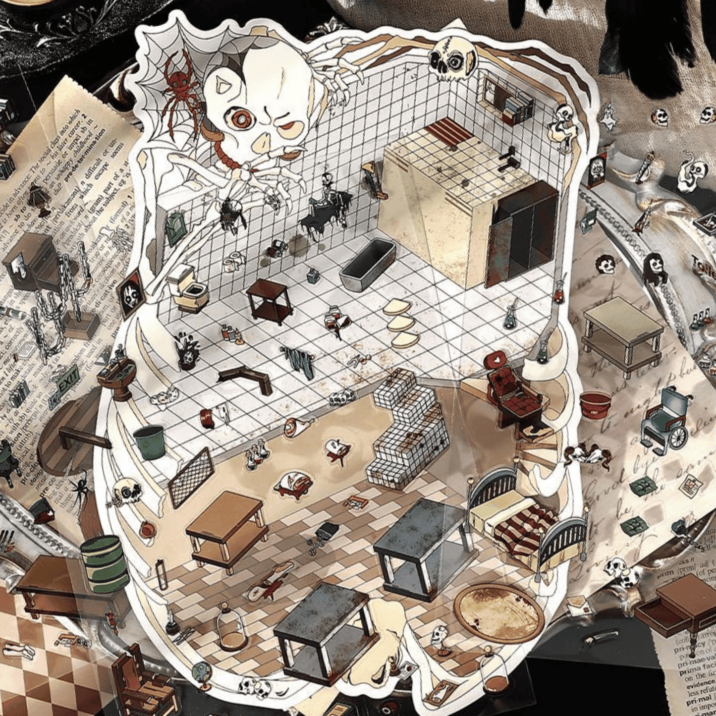 Horror Game Series – Plus Size 3D Miniature Scene Stickers – 4 Theme Sets: Puppet Theater | Horror Hospital | Bio-Apocalypse Camp | Skeleton Shop