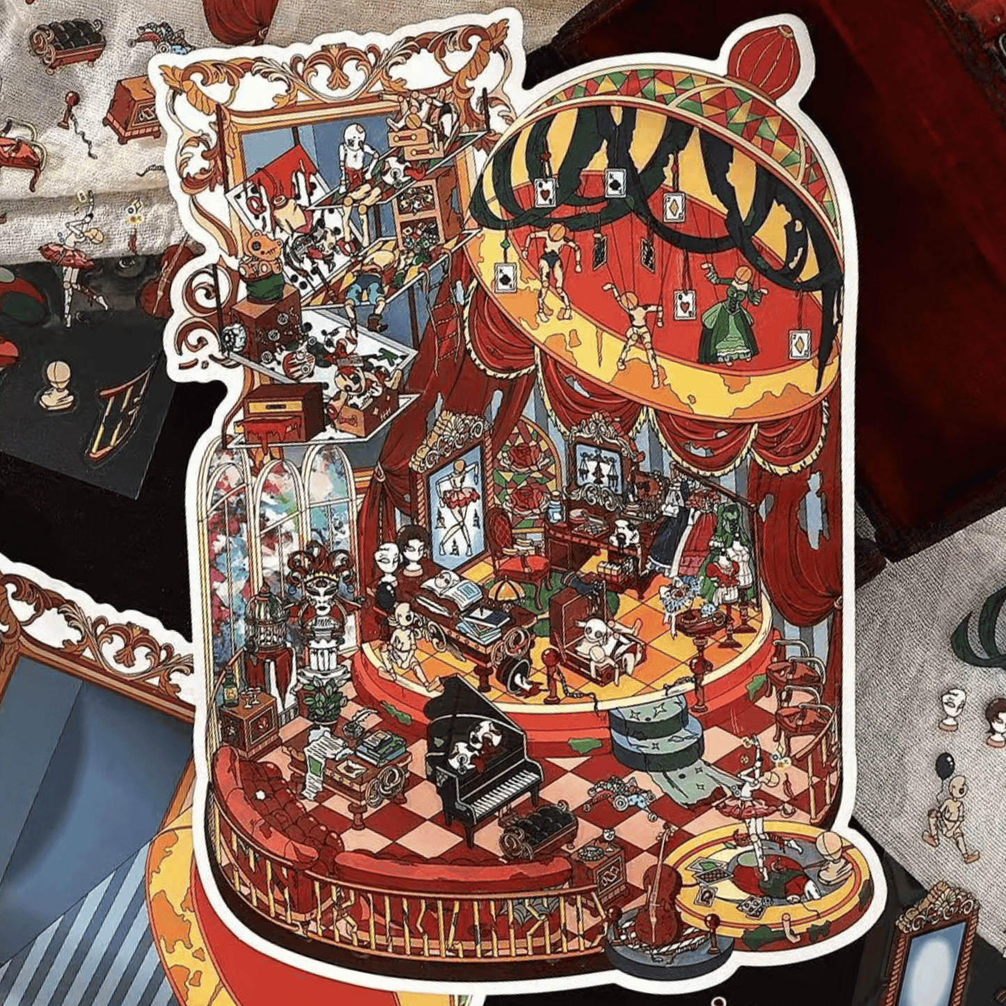 Horror Game Series – Plus Size 3D Miniature Scene Stickers – 4 Theme Sets: Puppet Theater | Horror Hospital | Bio-Apocalypse Camp | Skeleton Shop