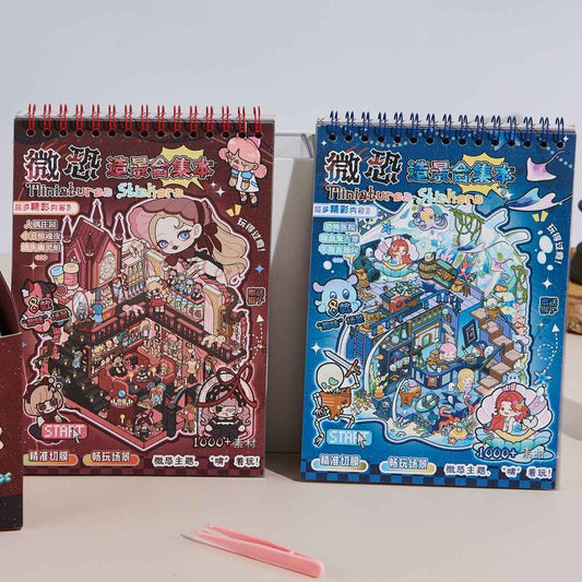 Horror Adventure Plus 3D Scene Stickers Scrapbook - 16 Unique Themes: Red Book (8 Themes) | Blue Book (8 Themes)