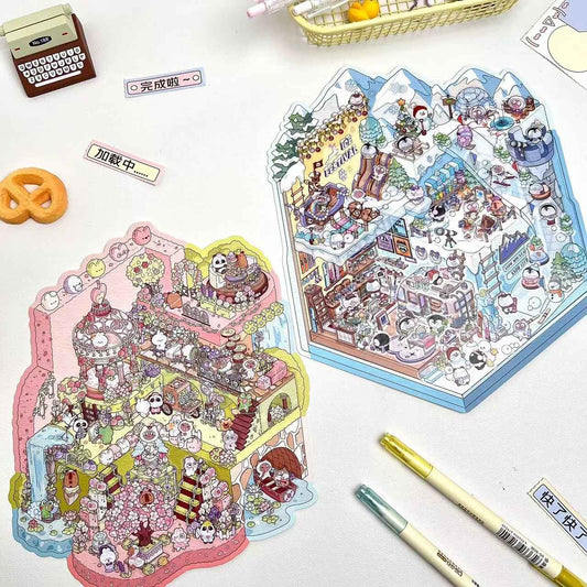 3-Story Grand Buildings 2.0 Stickers Scene – Beautiful Worlds: Ice World | Garden World