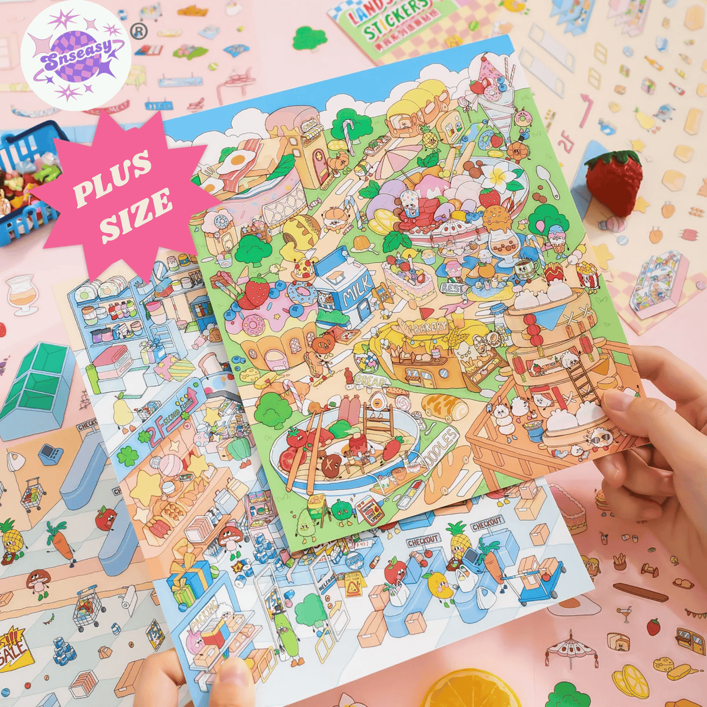 Gourmet Town – 3D Miniature Scene Stickers (Plus Size) – 2 Theme Sets: Gourmet Supermarket | Gourmet Street