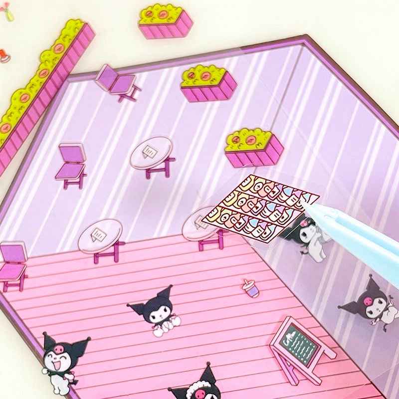 Cute Sanrio – 3D Isometric Room Stickers Scene 4 Themes: Hello Kitty Convenience Store | Kuromi Café | My Melody Pink Cottage | Frozen Princess Cottage