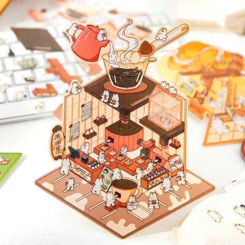Cute Bunny 2.0 Shop Simulation – 3D Isometric Room Stickers Scene 4 Themes: Coffee Shop | Chocolate House | Cake Shop | Bread Shop