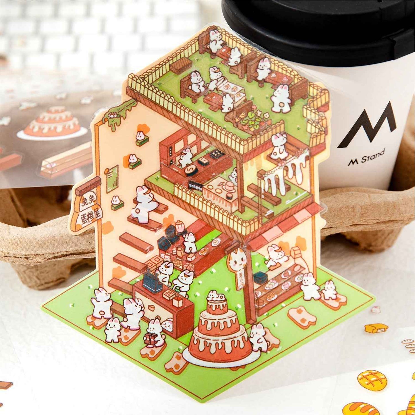 Cute Bunny 2.0 Shop Simulation – 3D Isometric Room Stickers Scene 4 Themes: Coffee Shop | Chocolate House | Cake Shop | Bread Shop