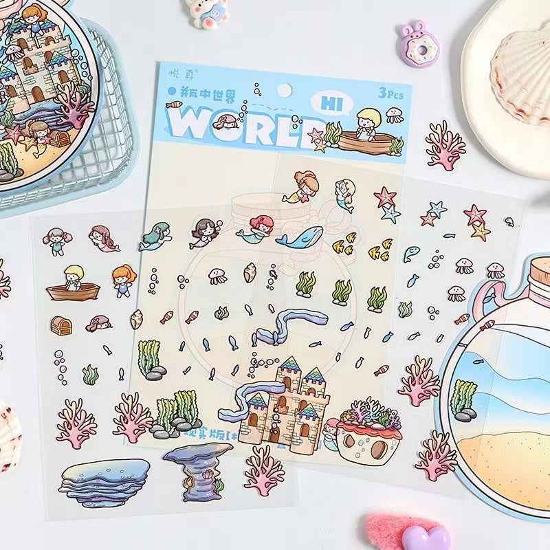 Mystical Bottle World – 3D Isometric Room Stickers Scene 4 Themes: Underwater Castle | Treehouse | Crystal Amusement Park | Green House