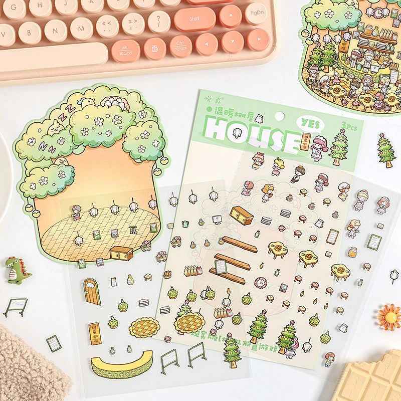 Mystical Bottle World – 3D Isometric Room Stickers Scene 4 Themes: Underwater Castle | Treehouse | Crystal Amusement Park | Green House